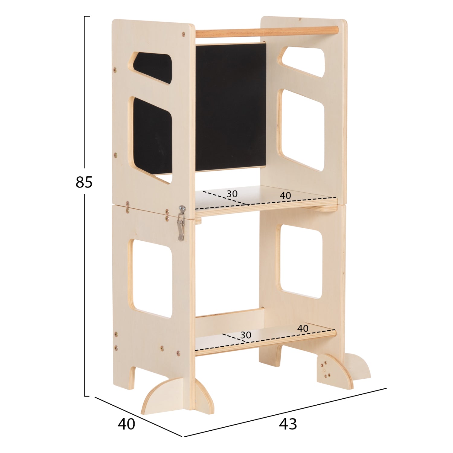 Детскa етажерка с дъска Рики, естествен бор, 43x32x84 см
