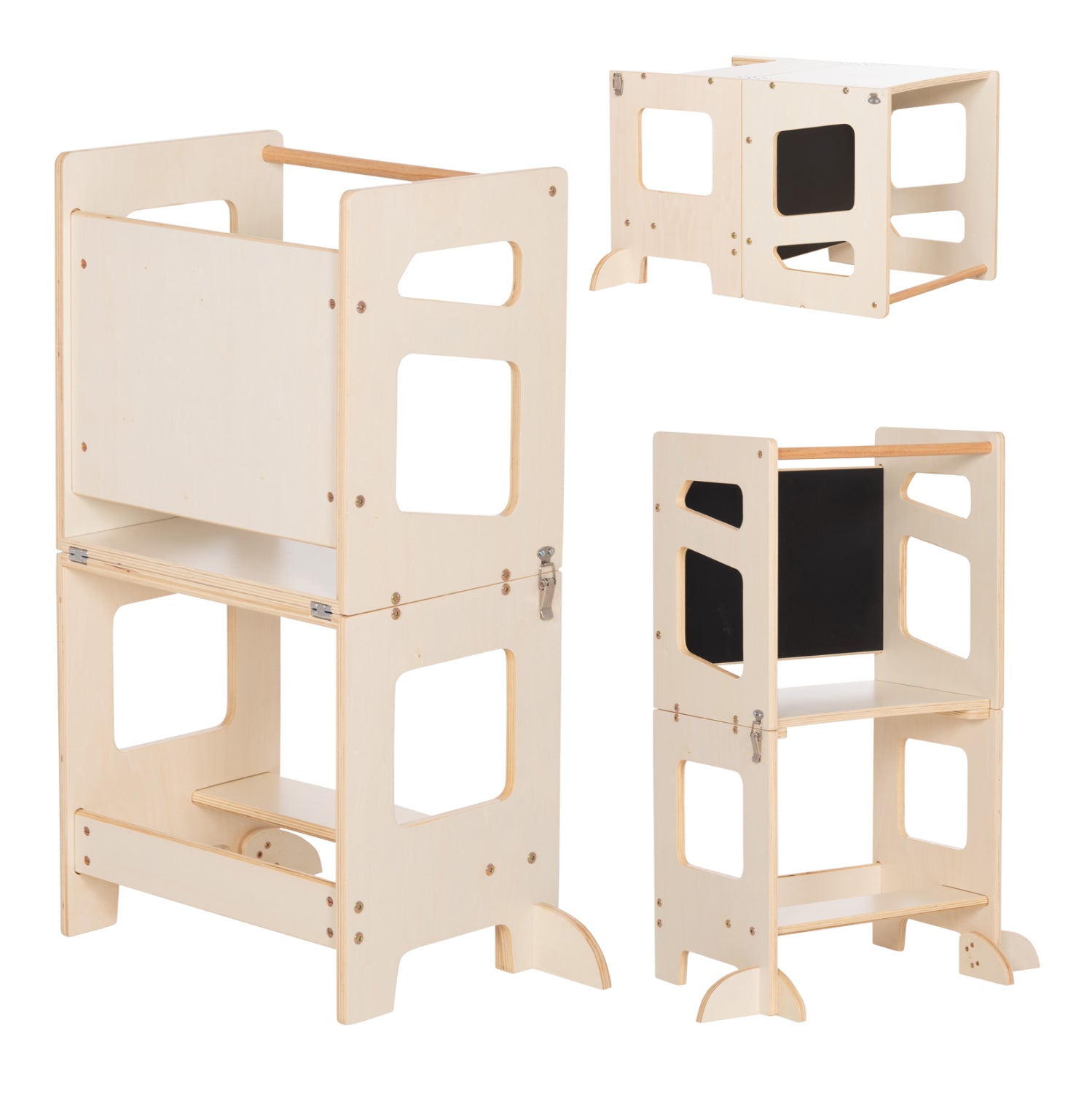 Детскa етажерка с дъска Рики, естествен бор, 43x32x84 см