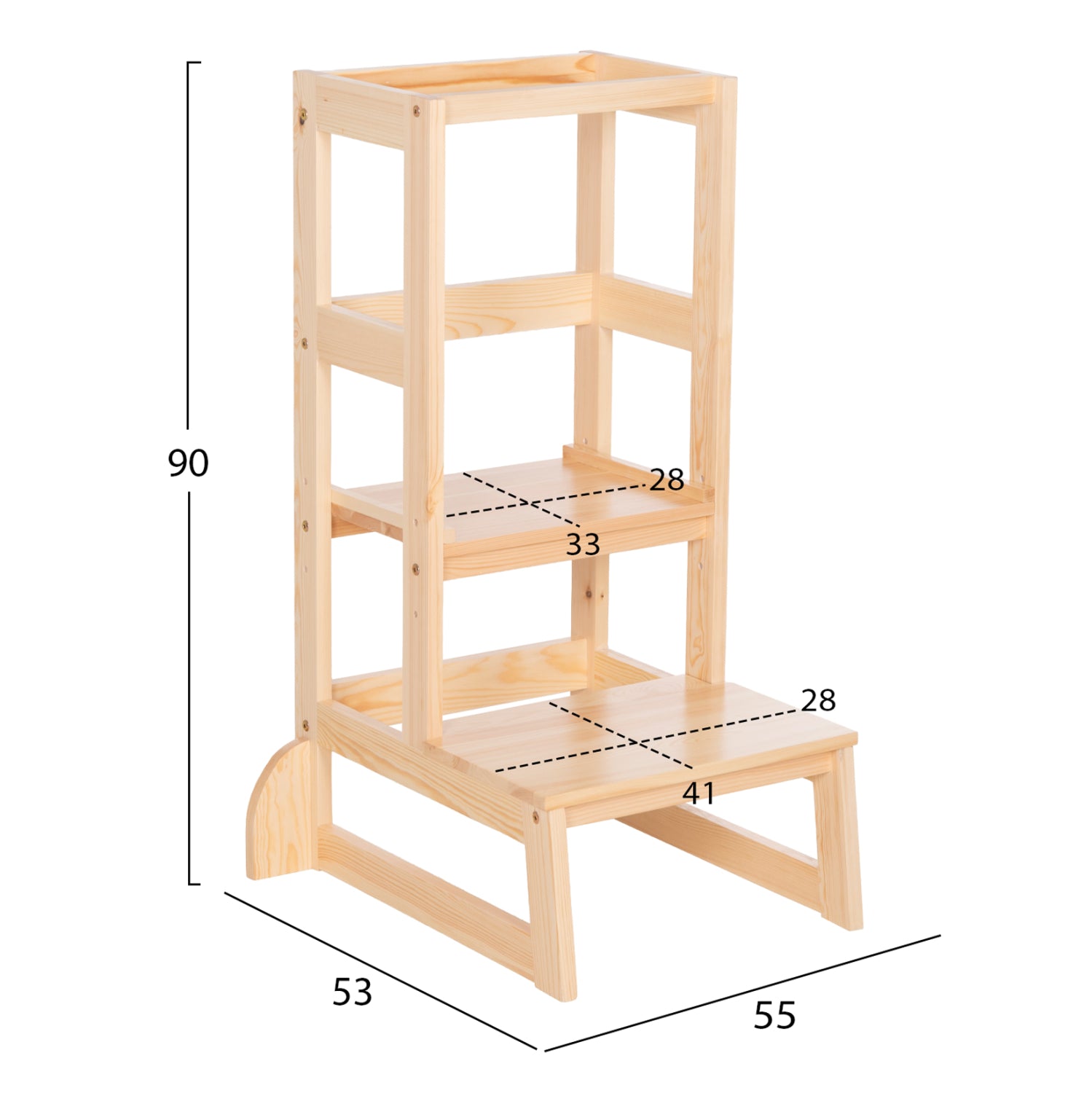Детски учебен пирамид Montessori Pepe от естествен бор 55x53x90 см