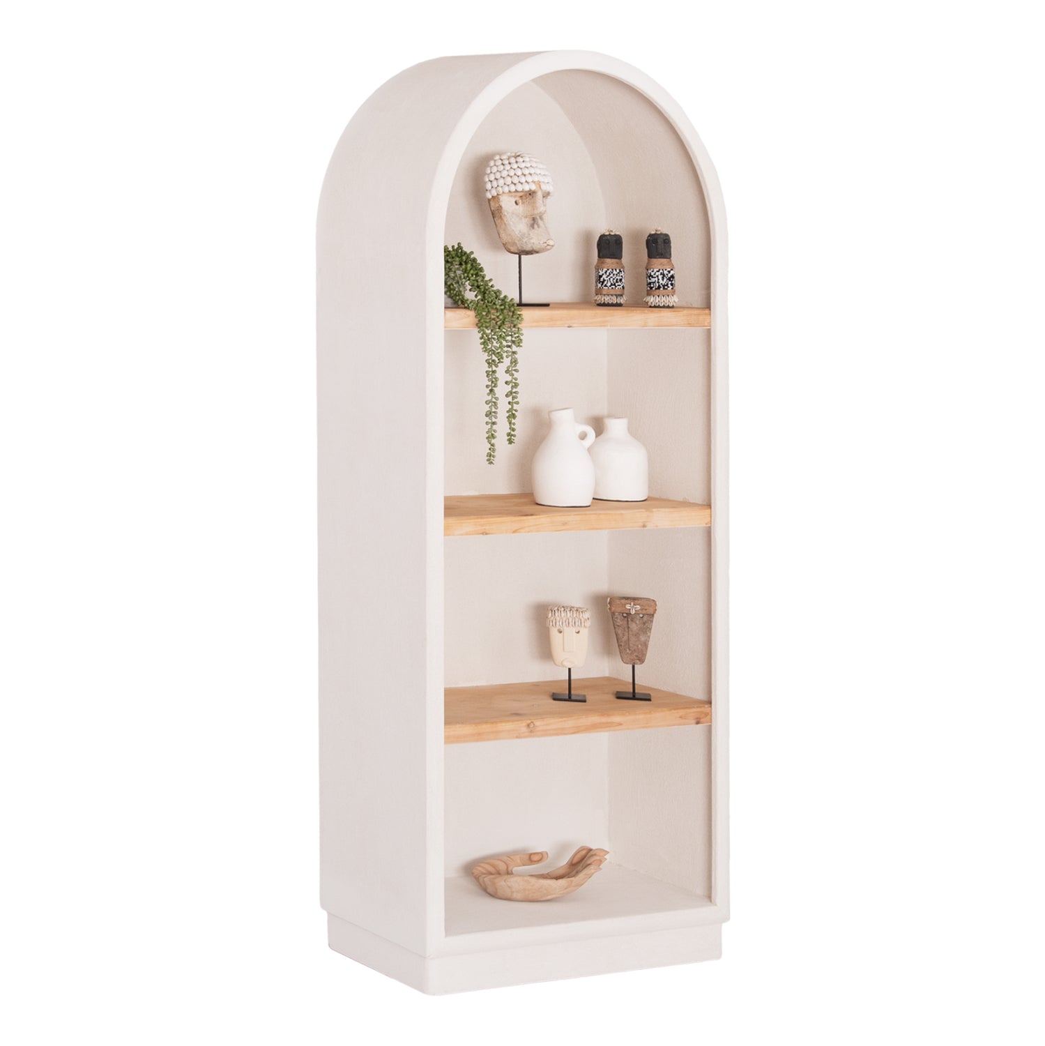 Рафтова етажерка серия SANTORINI MDF в слонова кост - рафтове от смърч в натурален цвят 80x38x188.5Hсм.