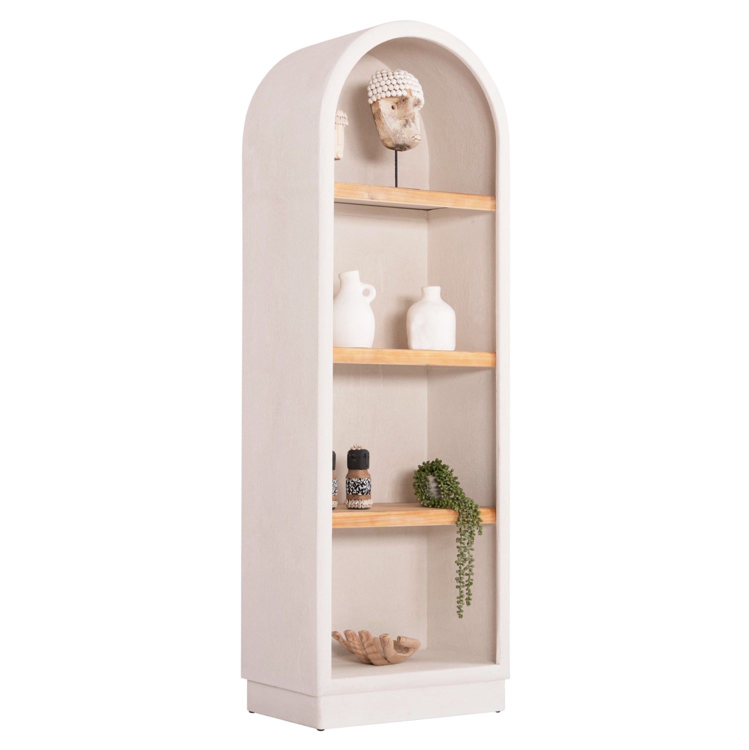 Рафтова етажерка серия SANTORINI MDF в слонова кост - рафтове от смърч в натурален цвят 60x38.5x179Hсм.
