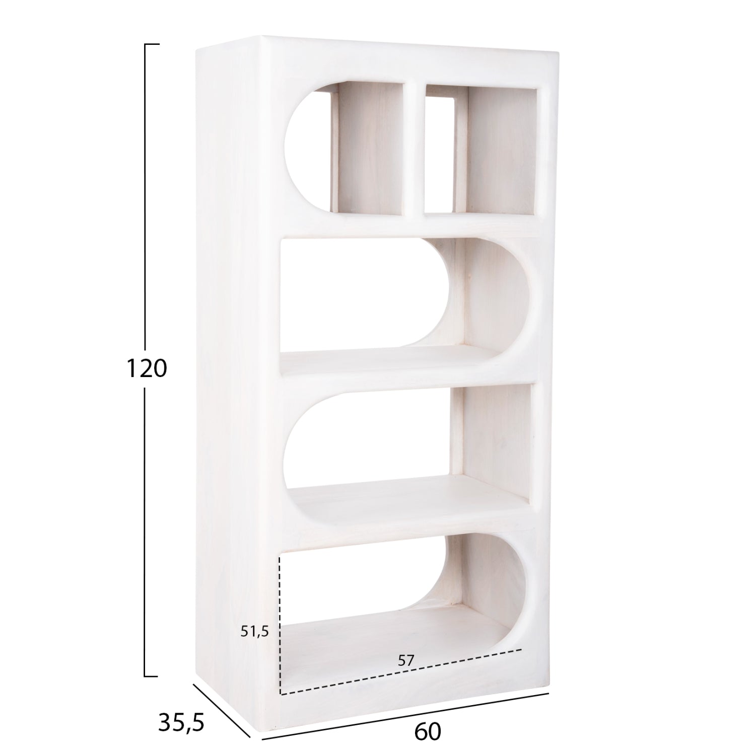 Висок шкаф HANDYR масивно дърво манго в бял цвят 60x35x120Hсм.