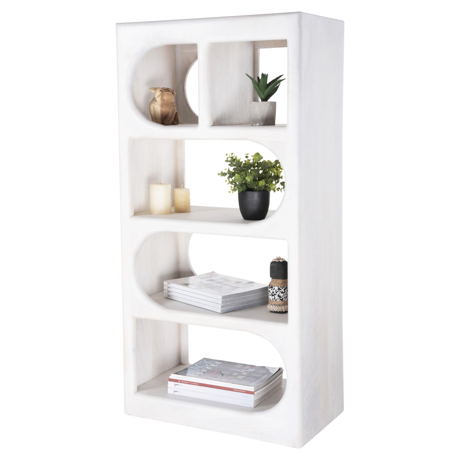 Висок шкаф HANDYR масивно дърво манго в бял цвят 60x35x120Hсм.