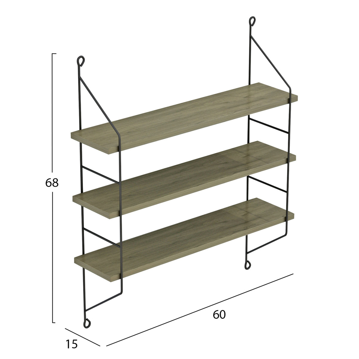 Стена рафтове ACHALA меламин маслинено сиво 60x15x68Hсм.