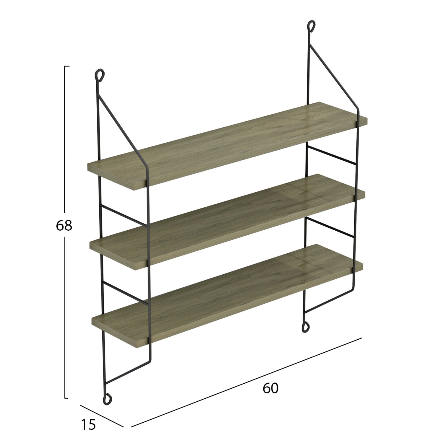 Стена рафтове ACHALA меламин маслинено сиво 60x15x68Hсм.