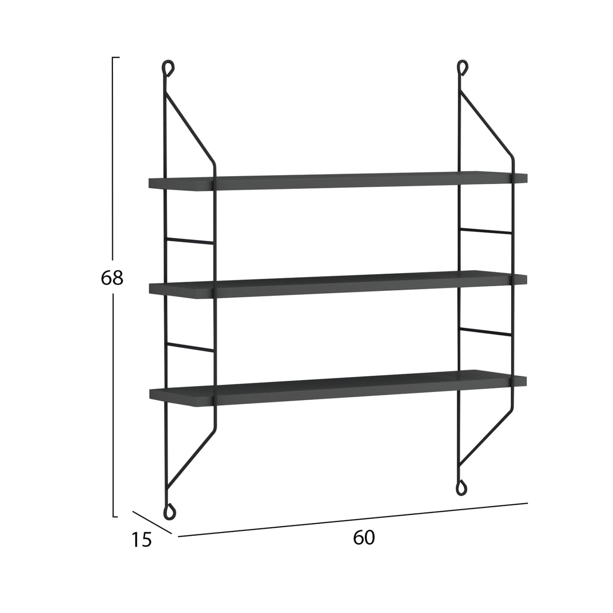 Стенно рафтче ACHALA меламин тъмно сиво 60x15x68Hсм.