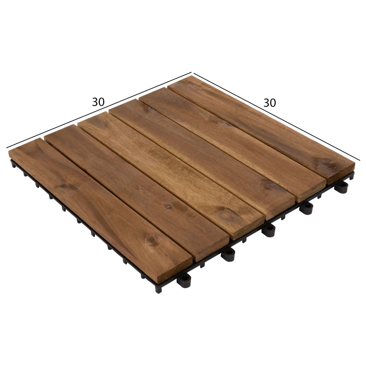 Комплект 10 бр. масивни акациеви дървени плочки за настилка - 30x30x2.4Hсм.