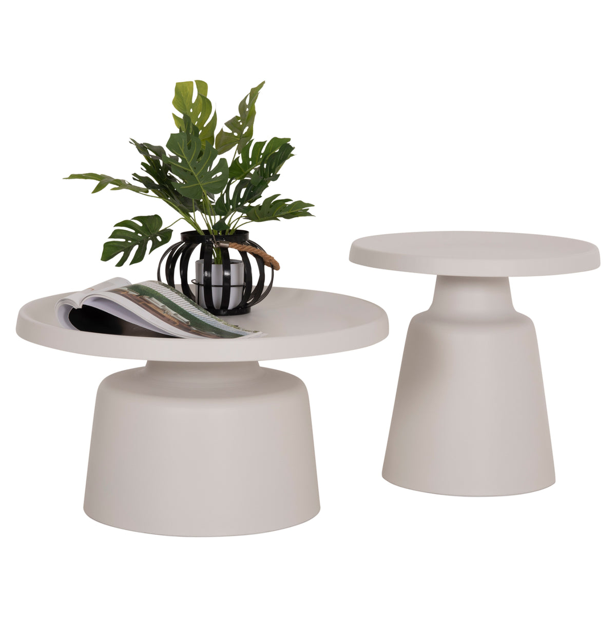 КОМПЛЕКТ 2 КАФЕНЕТА RINKON2 ИЗЦЯЛО МЕТАЛНИ В БЯЛО Φ49cm & Φ69cm