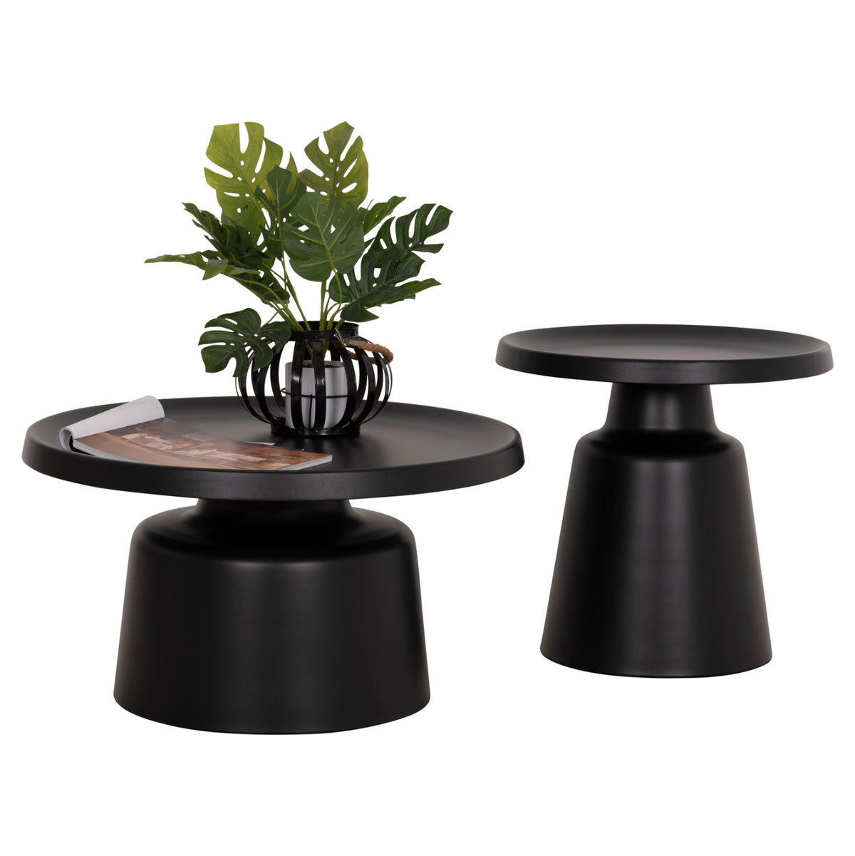 КОМПЛЕКТ 2 КАФЕНЕТА RINKON2 ИЗЦЯЛО МЕТАЛНИ В ЧЕРНО Φ49cm & Φ69cm