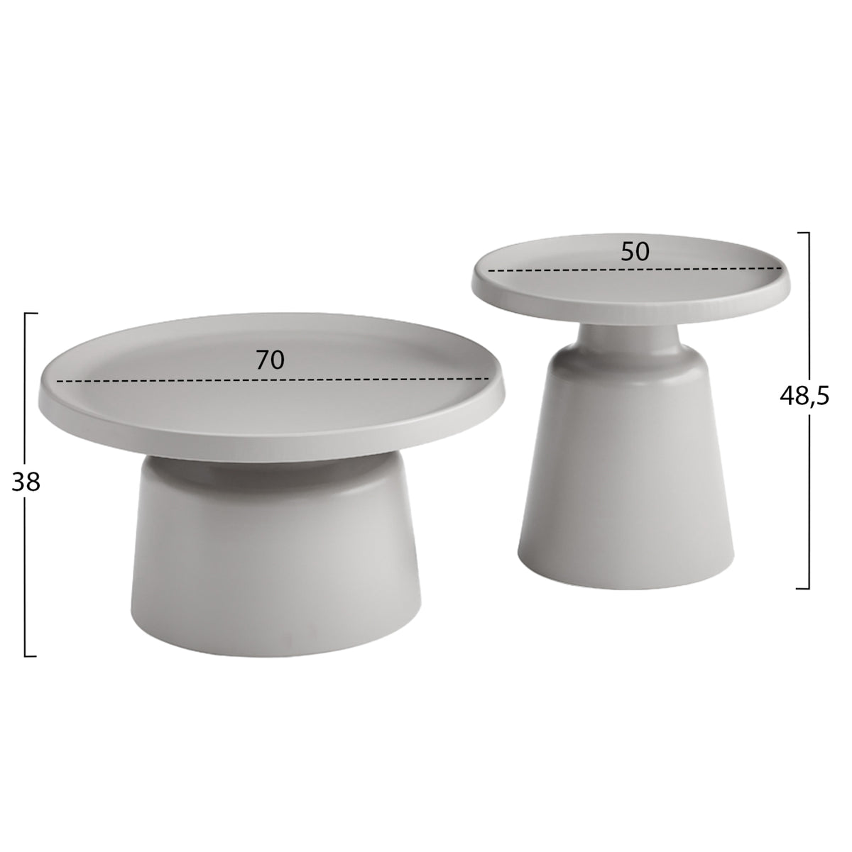 Комплект 2 маси за кафе RINKON2 изцяло метални в сиво Φ50cm & Φ70cm
