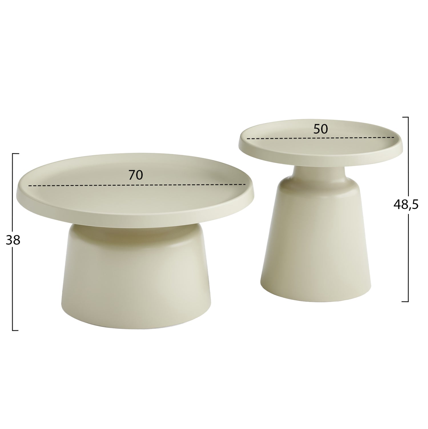 КОМПЛЕКТ 2 КАФЕНЕТА RINKON2 ИЗЦЯЛО МЕТАЛНИ В ЦВЯТ ШАМПАНСКО Φ50cm & Φ70cm