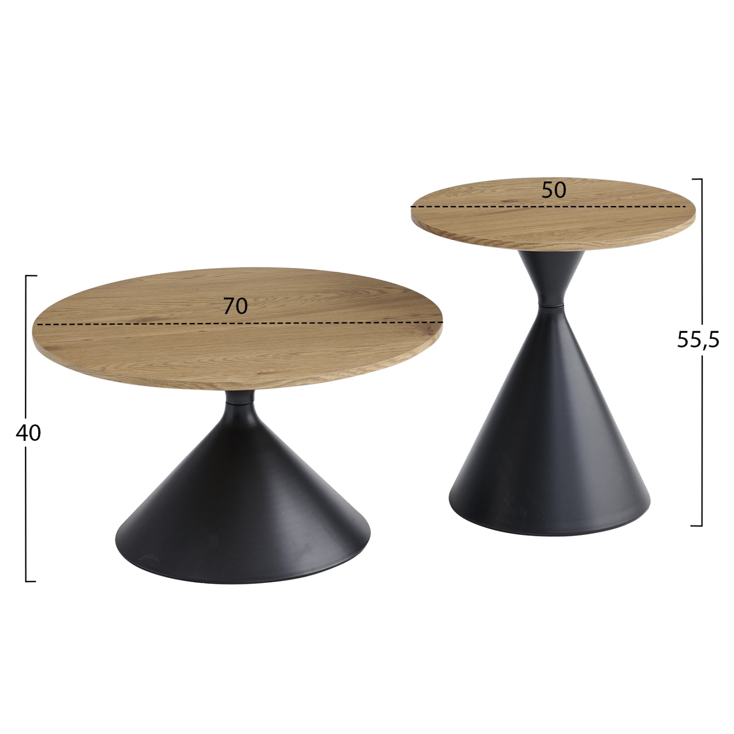 КОМПЛЕКТ 2 КАФЕНЕТА JENNEL(X) МЕТАЛ В ЧЕРНО - MDF С ХАРТИЕН ФУРНИР Φ50см & Φ70см