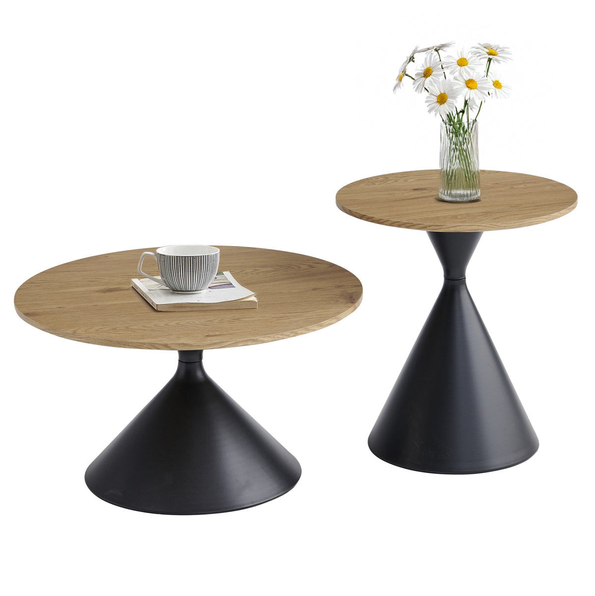 КОМПЛЕКТ 2 КАФЕНЕТА JENNEL(X) МЕТАЛ В ЧЕРНО - MDF С ХАРТИЕН ФУРНИР Φ50см & Φ70см