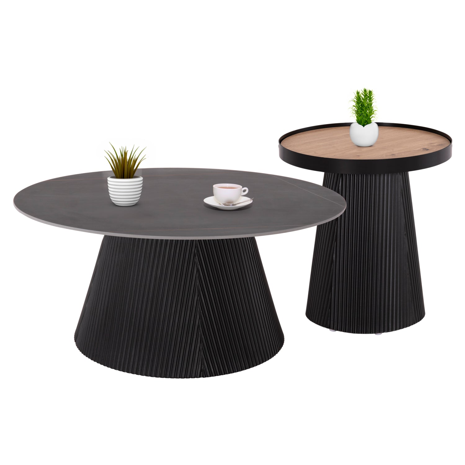 ХОЛНИ МАСИ 2 ЧАСТИ DUNCAN MDF И КЕРАМИЧЕН ПЛОТ Φ80cm & Φ45cm