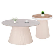 ХОЛНИ МАСИ 2 ЧАСТИ DUNCAN MDF В ЦВЯТ КРЕМАВО БЯЛО И КЕРАМИЧЕН ПЛОТ Φ80cm & Φ45cm