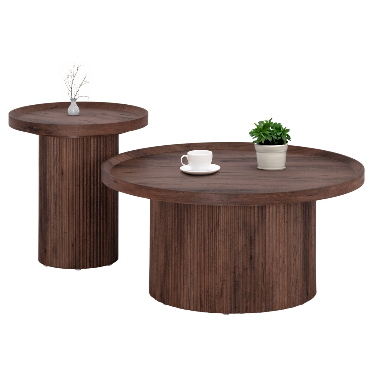 ХОЛНИ МАСИ 2 ЧАСТИ MARGON MDF В ТЪМНО КАФЯВ ЦВЯТ Φ80cm & Φ45cm