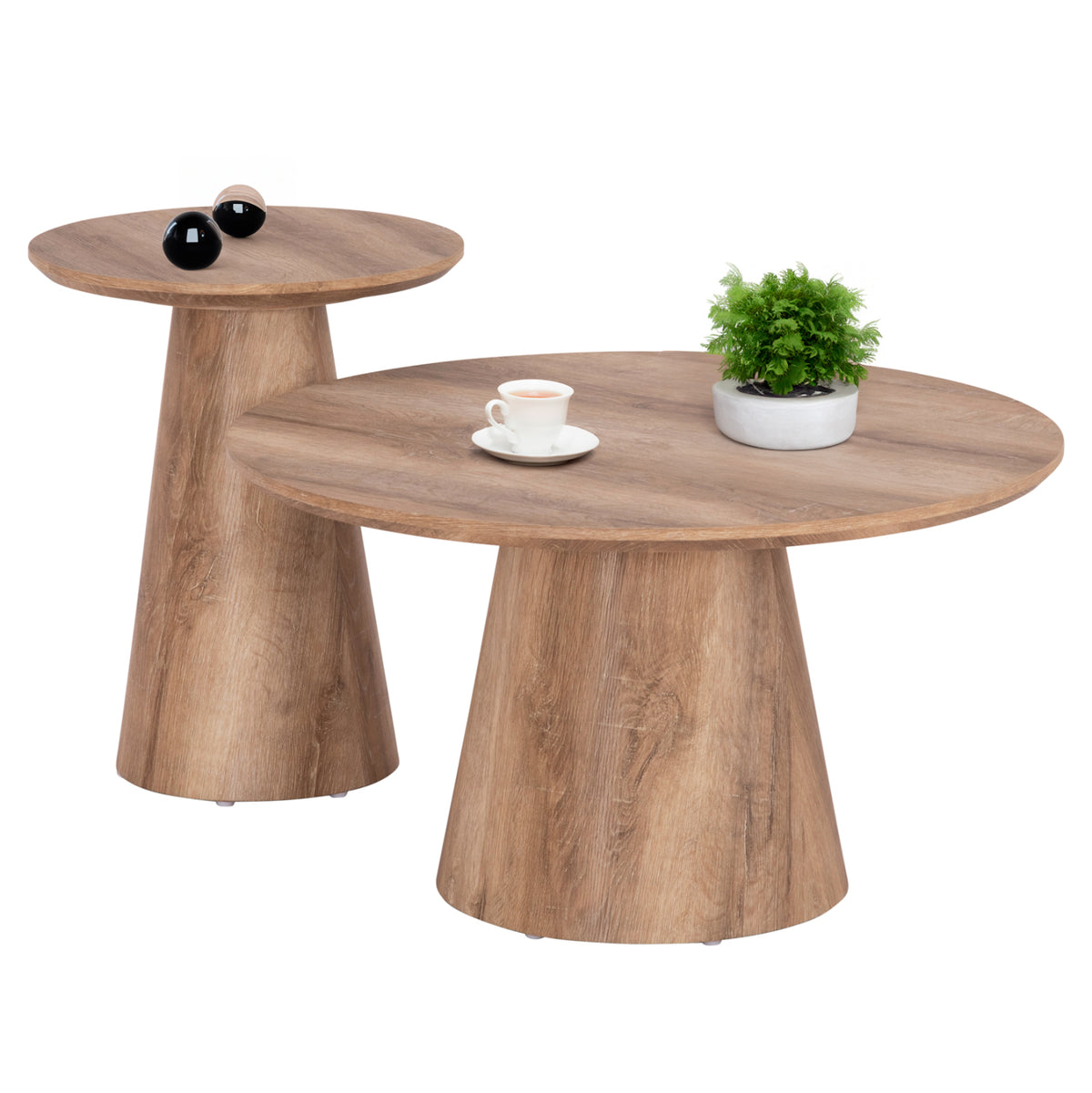 ХОЛНИ МАСИ 2 ЧАСТИ KARAN MDF В ЕСТЕСТВЕН ЦВЯТ НА ДЪРВО Φ80cm & Φ45cm