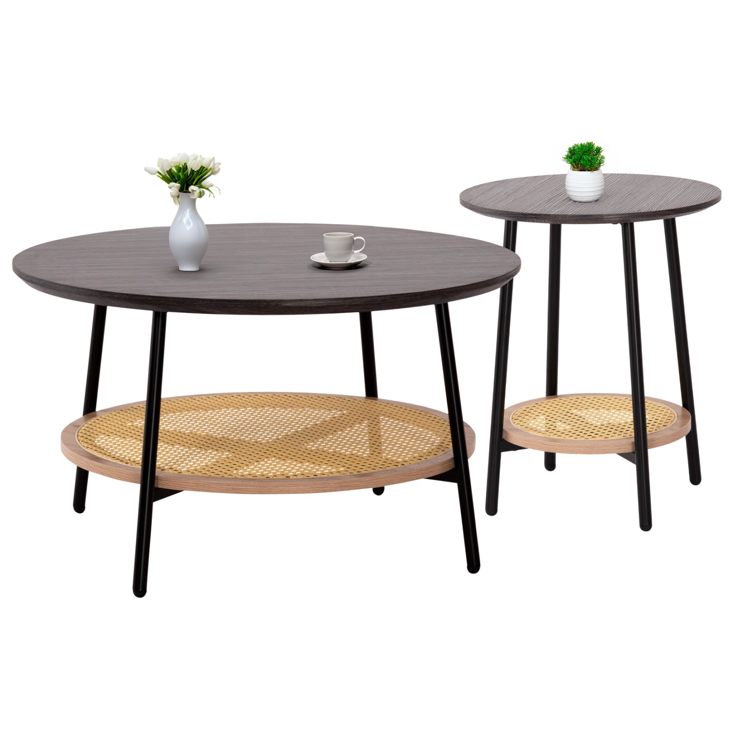 ХОЛНИ МАСИ 2 ЧАСТИ SEWELL MDF-МЕТАЛ-СИНТЕТИЧЕН РАТАН Φ80cm & Φ45cm