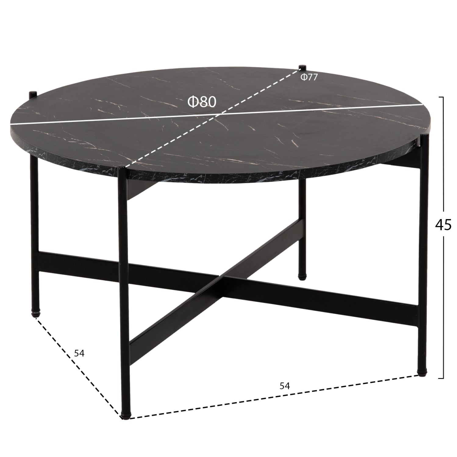 Комплект 2 броя маси за кафе RONDA MDF черен мраморен цвят Φ80cm & Φ50cm