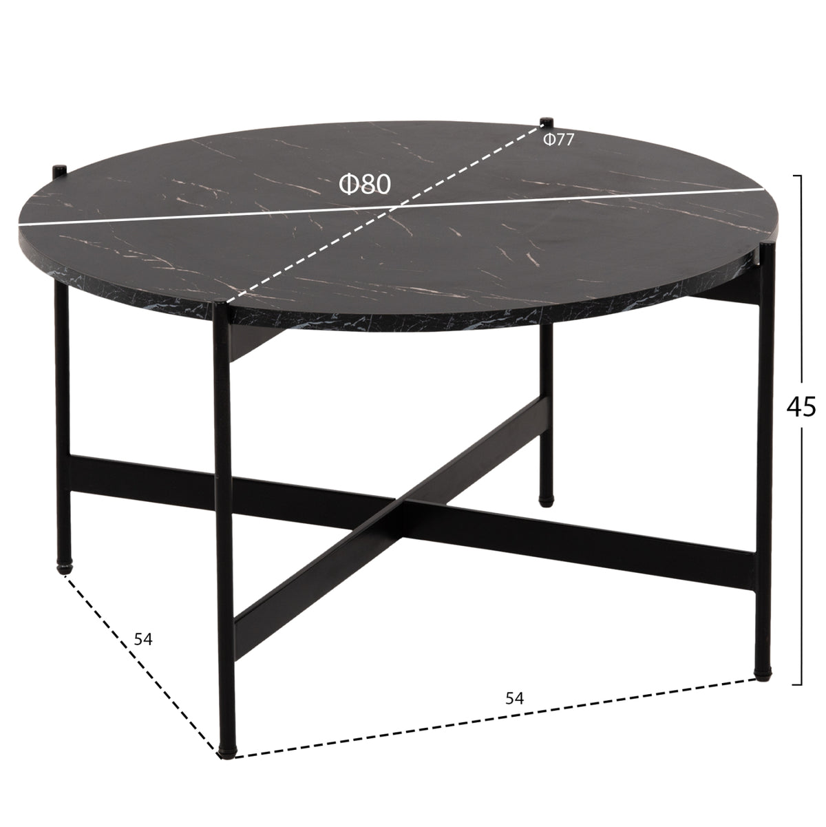 Комплект 2 броя маси за кафе RONDA MDF черен мраморен цвят Φ80cm & Φ50cm