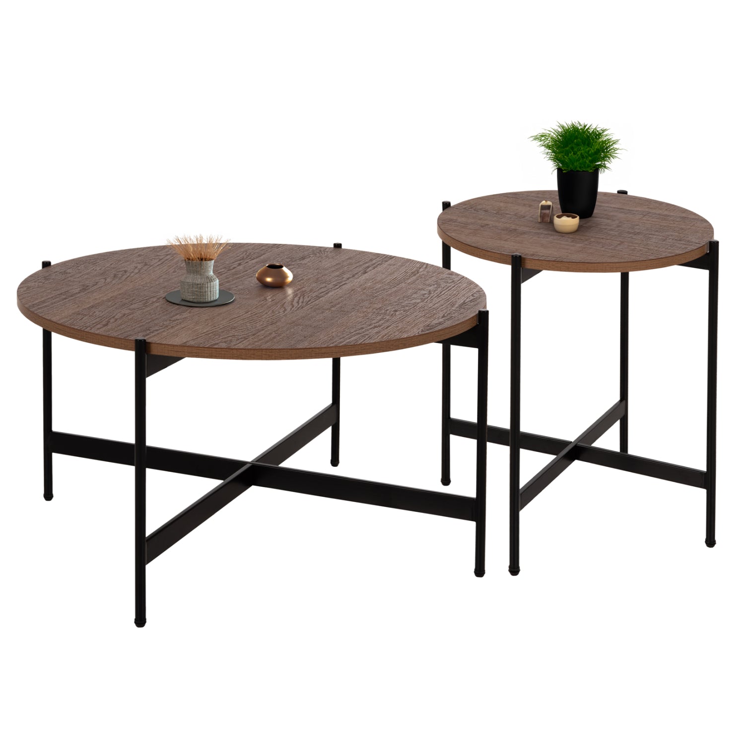 Комплект 2 броя маси за кафе RONDA MDF цвят орех Φ80cm & Φ50cm