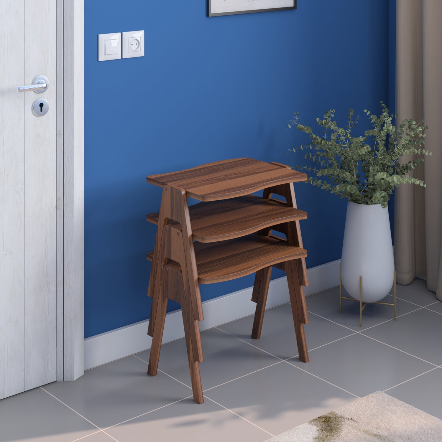 Комплект от 3 странични маси ESSENT меламин орех 45x35x40Hсм.