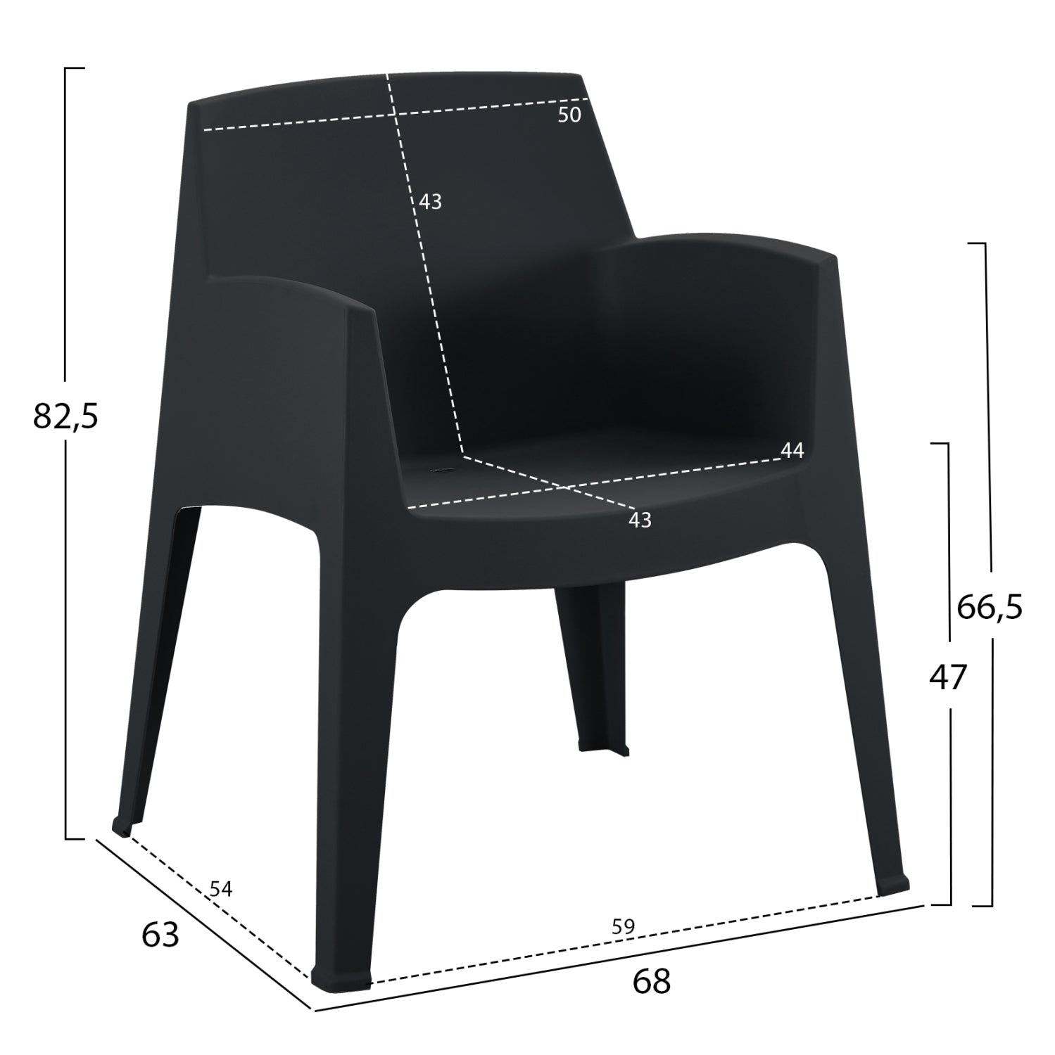 Комплект 3 части полипропилен SLEEK масичка за кафе и 2 фотьойла - черен