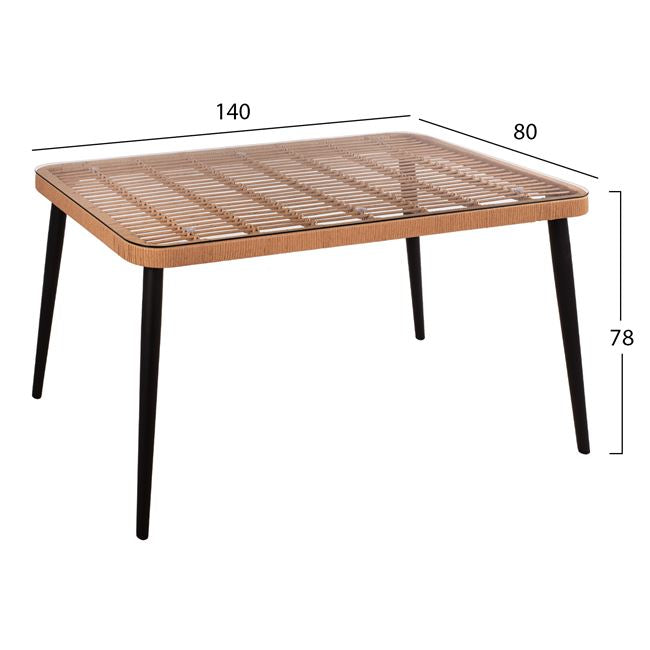 Комплект 5 части Allegra ратан с маса 140x80x78 бежов и черен