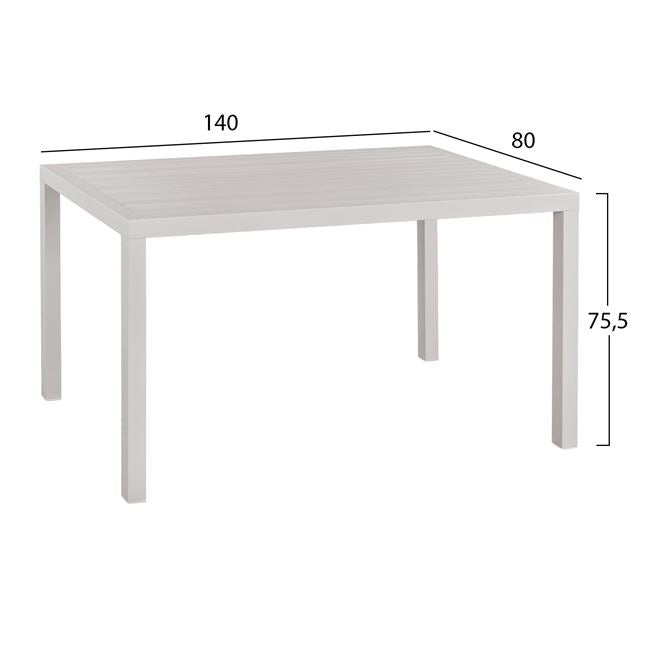 Комплект 5 части с маса 140x80x75.5 и алуминиеви столове Бял цвят