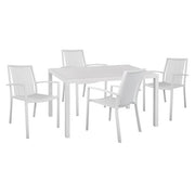 Комплект 5 части с маса 140x80x75.5 и алуминиеви столове Бял цвят