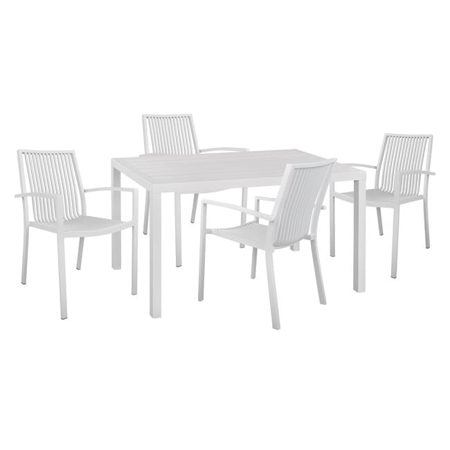 Комплект 5 части с маса 140x80x75.5 и алуминиеви столове Бял цвят