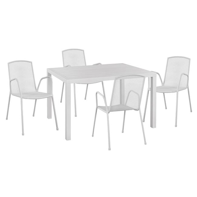 Комплект 5 части с алуминиева маса 120x80x75.5 и метални столове Бял