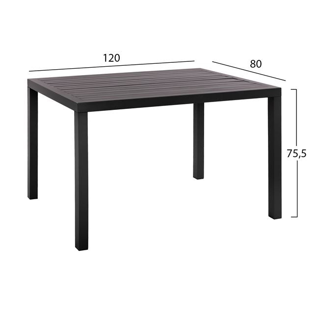 Комплект за хранене 5 части - алуминиева маса тъмно сива 120x80x75.5 и 4 стола сиви
