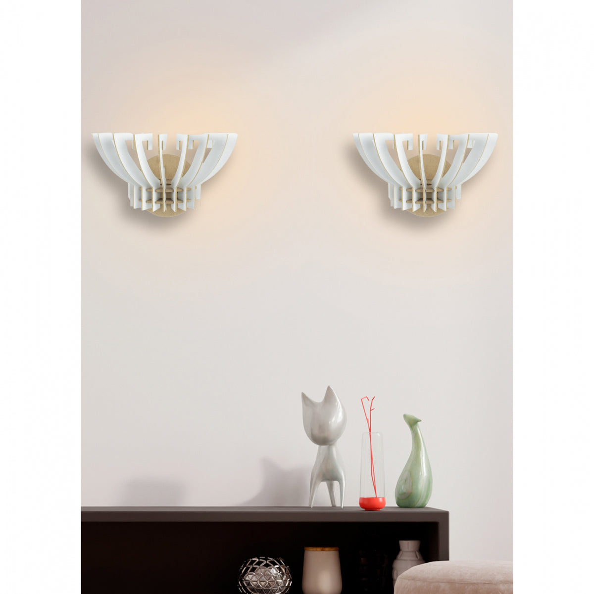 Комплект 2 дървени аплици от MDF бял 32x22x19 см.