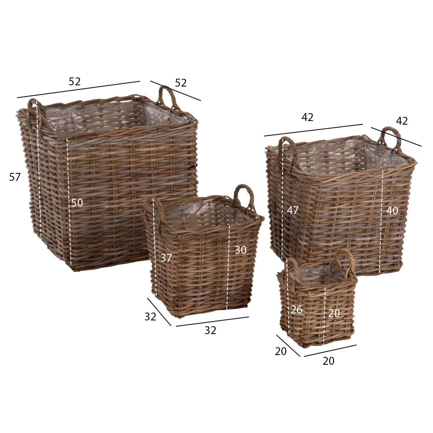 ДЕКОРАТИВНИ КОШНИЦИ KATER 4 ЧАСТИ КУБУ РАТАН В СИВО 52x52x50-57Hсм.