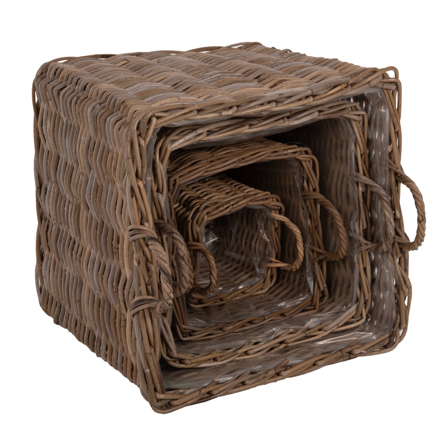 ДЕКОРАТИВНИ КОШНИЦИ KATER 4 ЧАСТИ КУБУ РАТАН В СИВО 52x52x50-57Hсм.