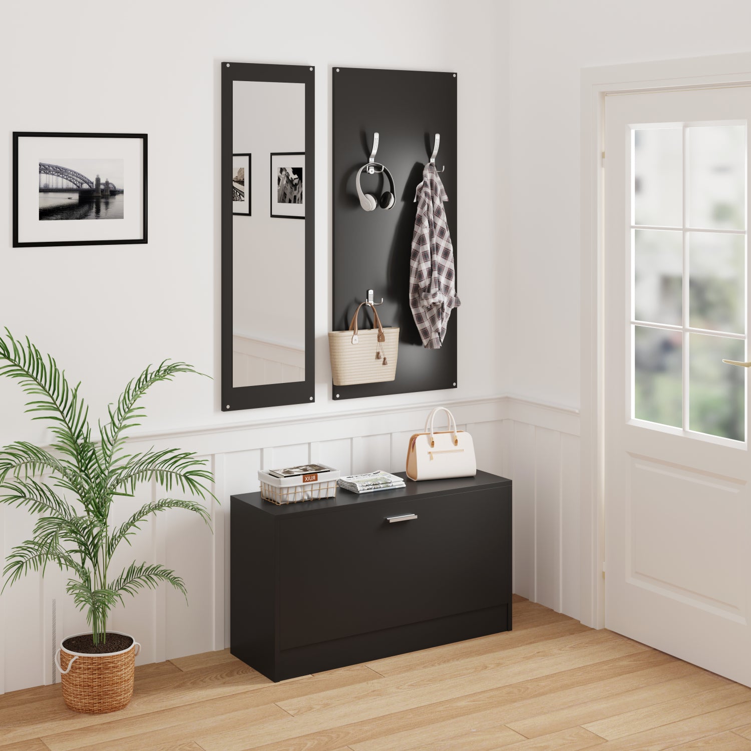 Антре комплект с огледало VERN меламин в цвят венге 80x27x175Hcm.