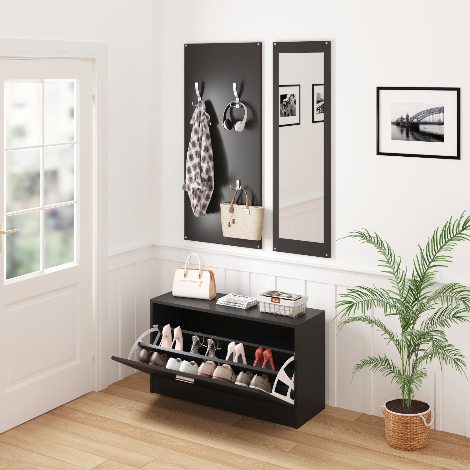 Антре комплект с огледало VERN меламин в цвят венге 80x27x175Hcm.