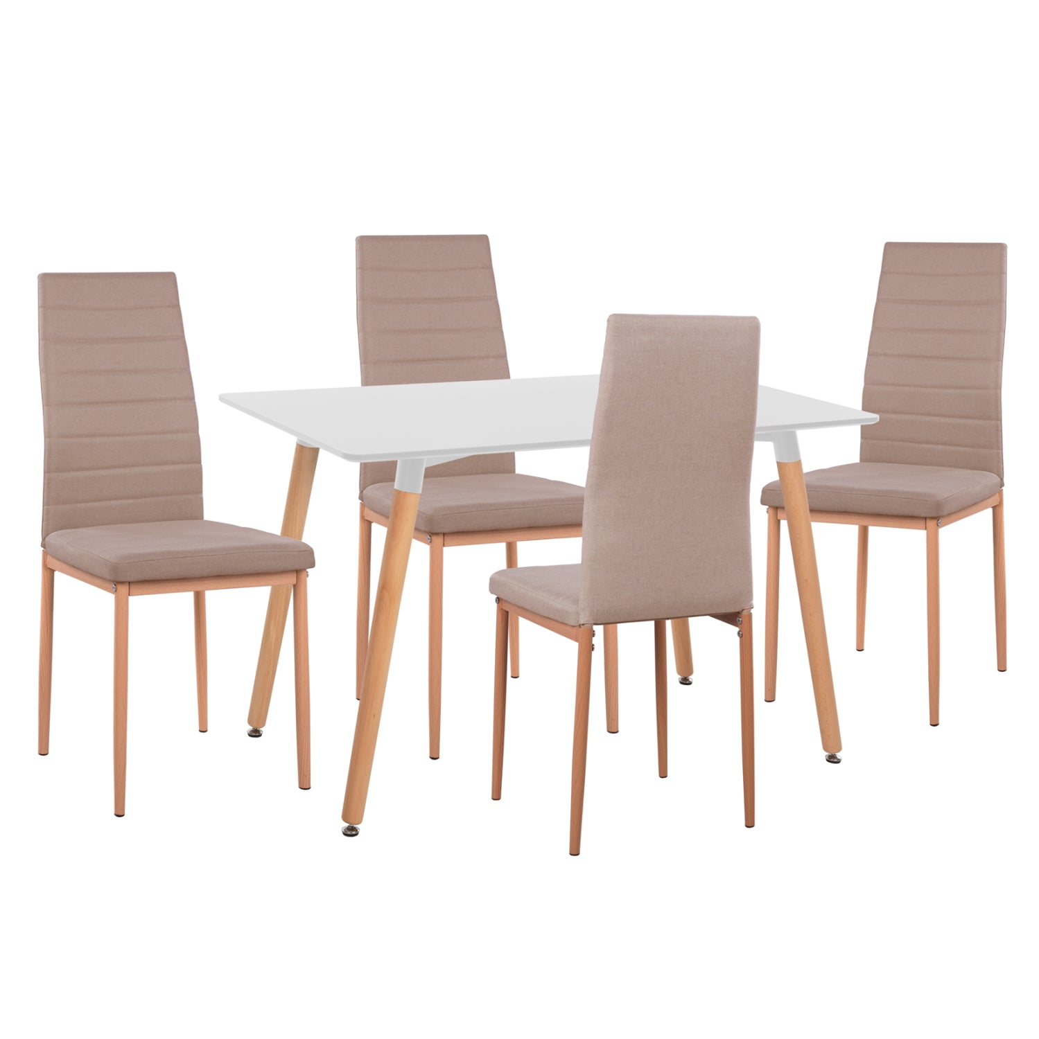 Трапезен комплект 5 части MINIMAL бял MDF плот - бежови текстилни столове