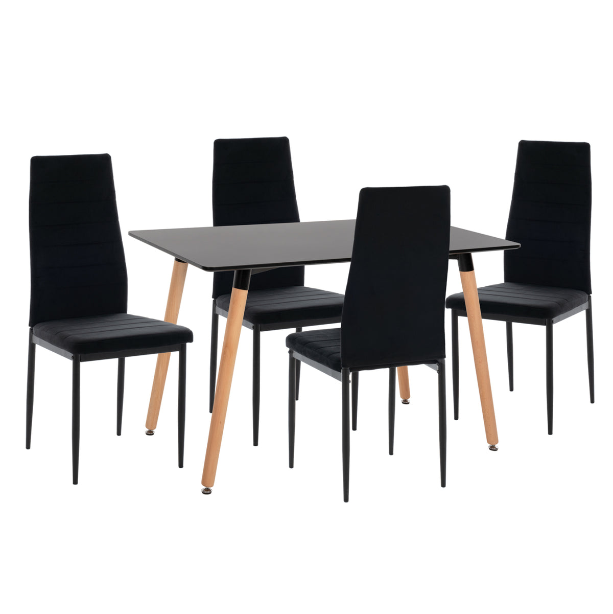 ТРАПЕЗЕН КОМПЛЕКТ 5 ЧАСТИ MINIMAL MDF ПЛОТ В ЧЕРНО – ВЕЛВЕТ И МЕТАЛ В ЧЕРНО