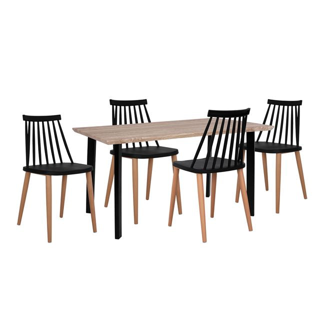 Комплект трапезна маса 5 части с черни столове Vanessa 110x70x75,5 см