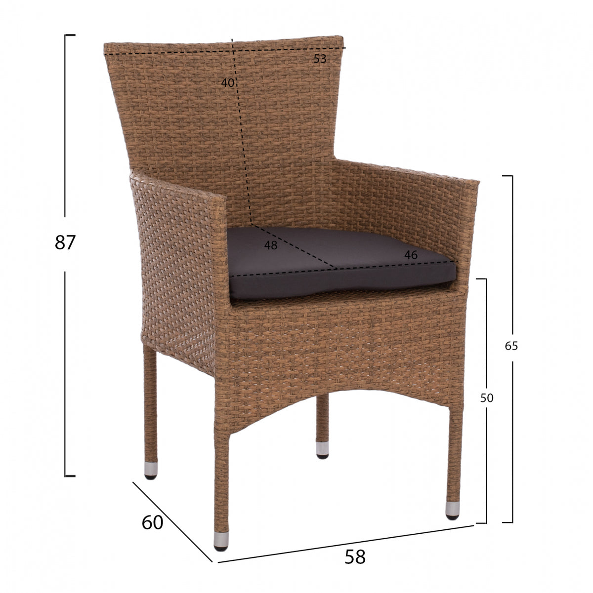 Комплект трапезария 5 части маса 120x70 и столове WICKER RATTAN бежово кафяво