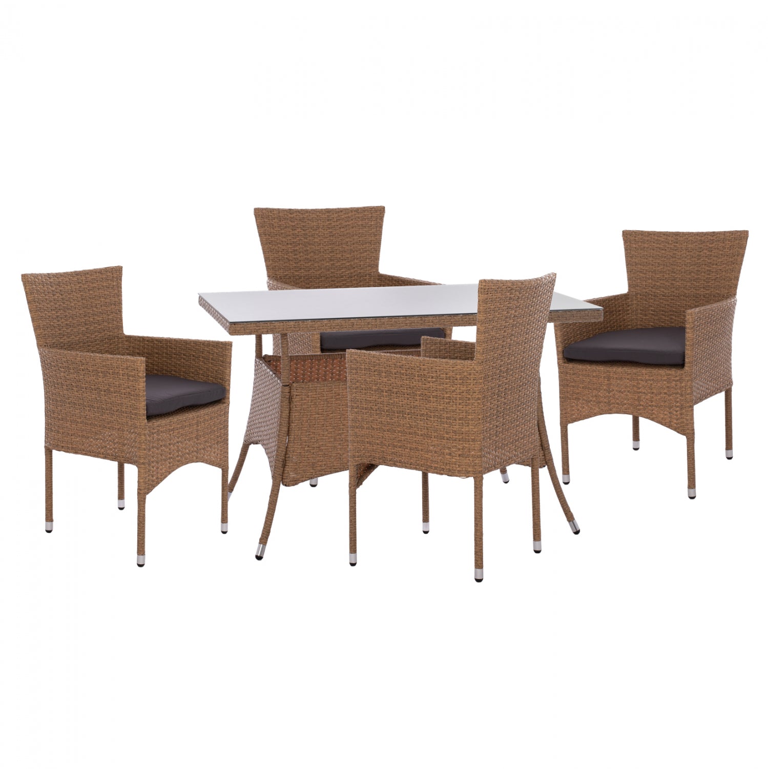 Комплект трапезария 5 части маса 120x70 и столове WICKER RATTAN бежово кафяво