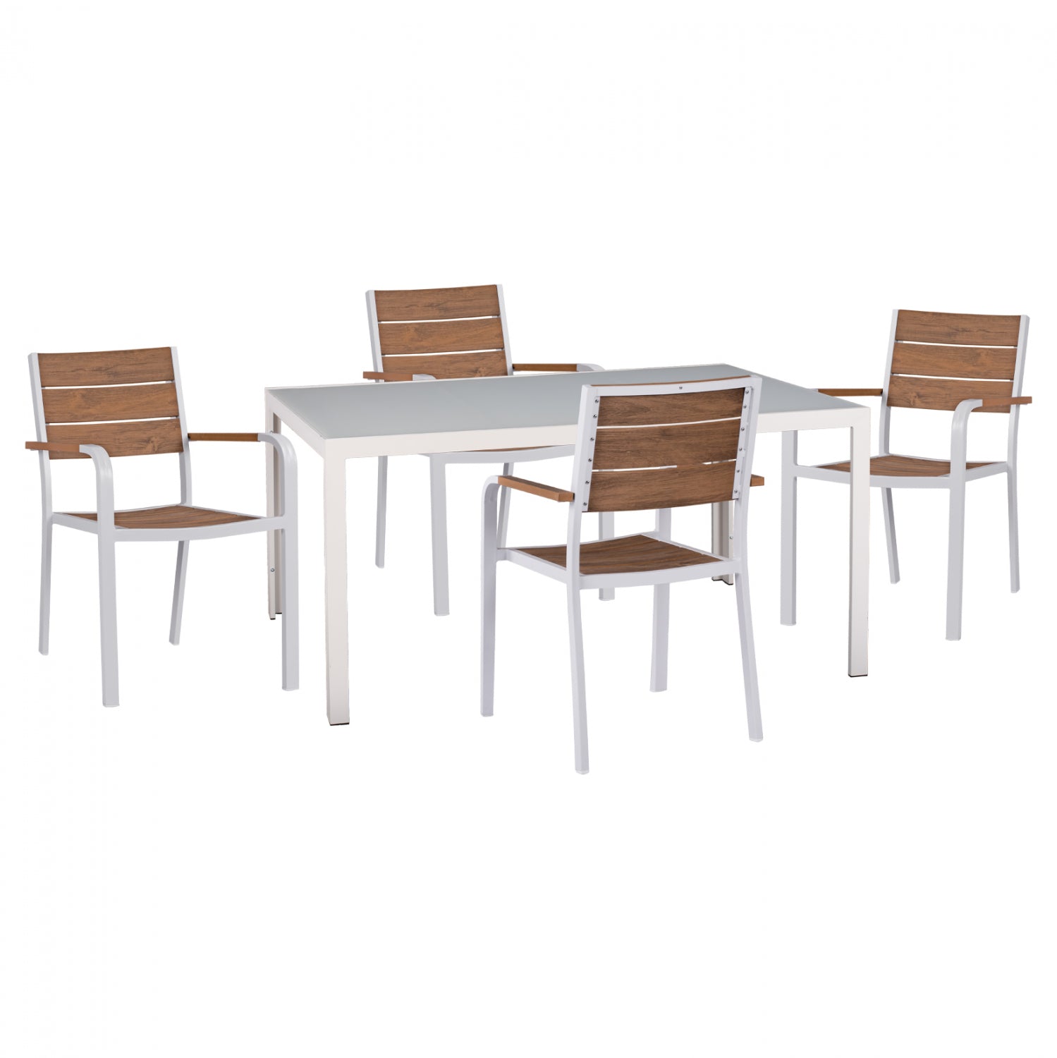 Комплект трапезария 5 части маса 150x90 и алуминиеви столове с Polywood бели