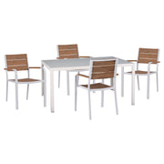 Комплект трапезария 5 части маса 150x90 и алуминиеви столове с Polywood бели