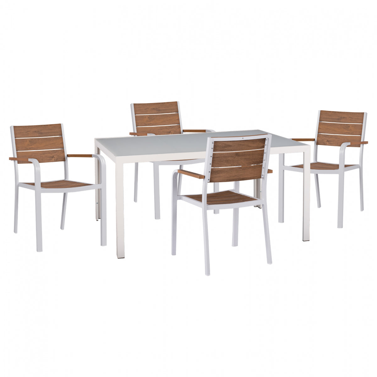 Комплект трапезария 5 части маса 150x90 и алуминиеви столове с Polywood бели