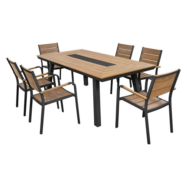 Комплект трапезна маса 7 части алуминий сив цвят