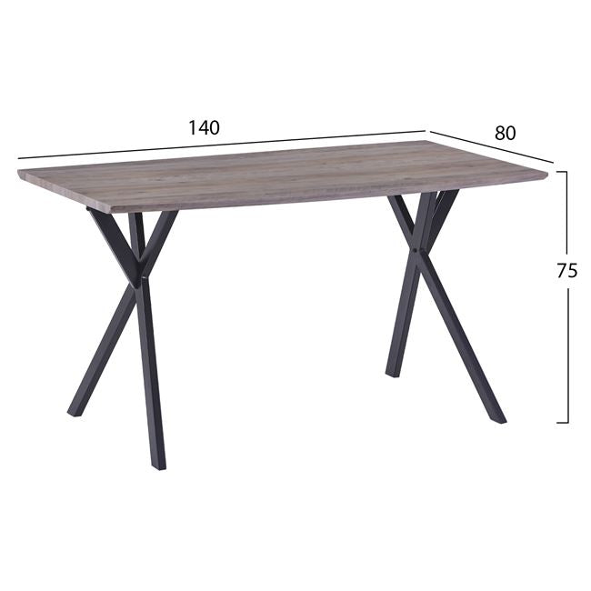 Комплект трапезна маса 5 части маса 140x80x75cm MDF стар бук и столове Clara сиво кадифе