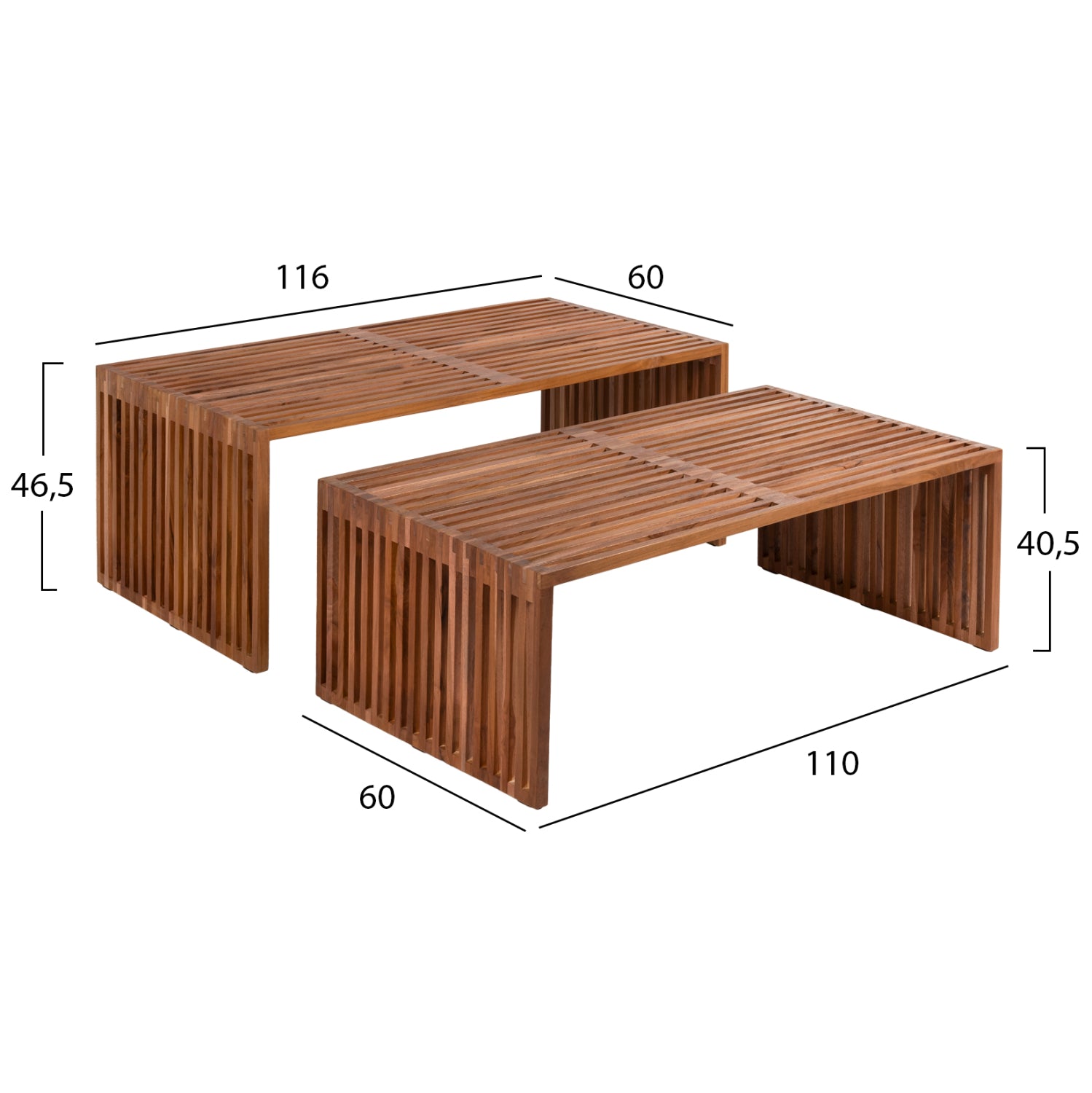 Комплект холни маси 2 бр. NYA тиково дърво в естествен цвят 116x60x46,5Hсм.