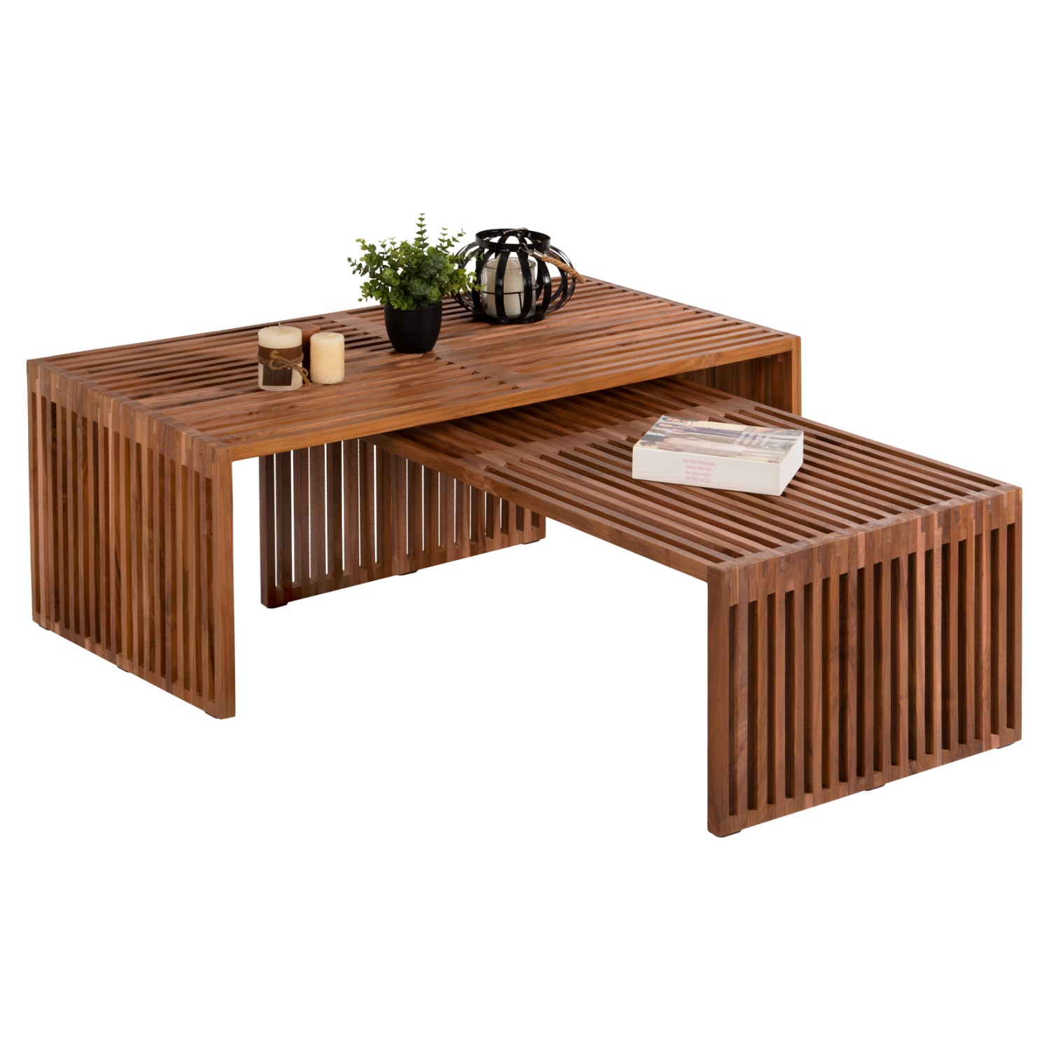 Комплект холни маси 2 бр. NYA тиково дърво в естествен цвят 116x60x46,5Hсм.